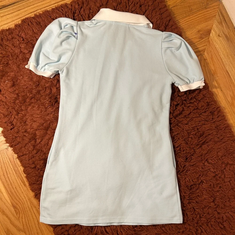 Grace Chow powder blue short sleeve mini shirt dress collared 3D wings Small - Picture 5 of 14